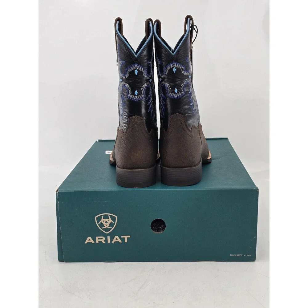 Ariat Tombstone Western Boots Kids 6 Earth Black Leather Wide Square Toe - New